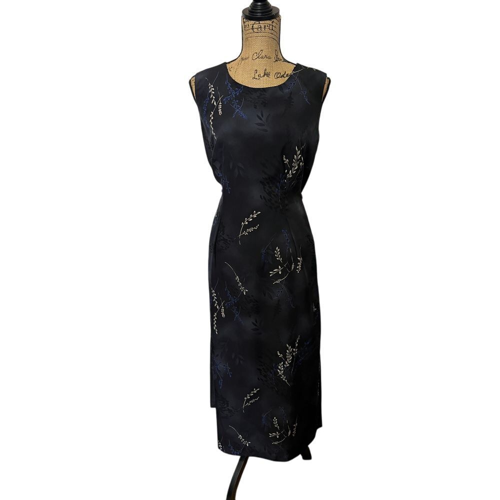Jessica Holbrook Elegant Black Floral Sleeveless Midi Dress Size Large